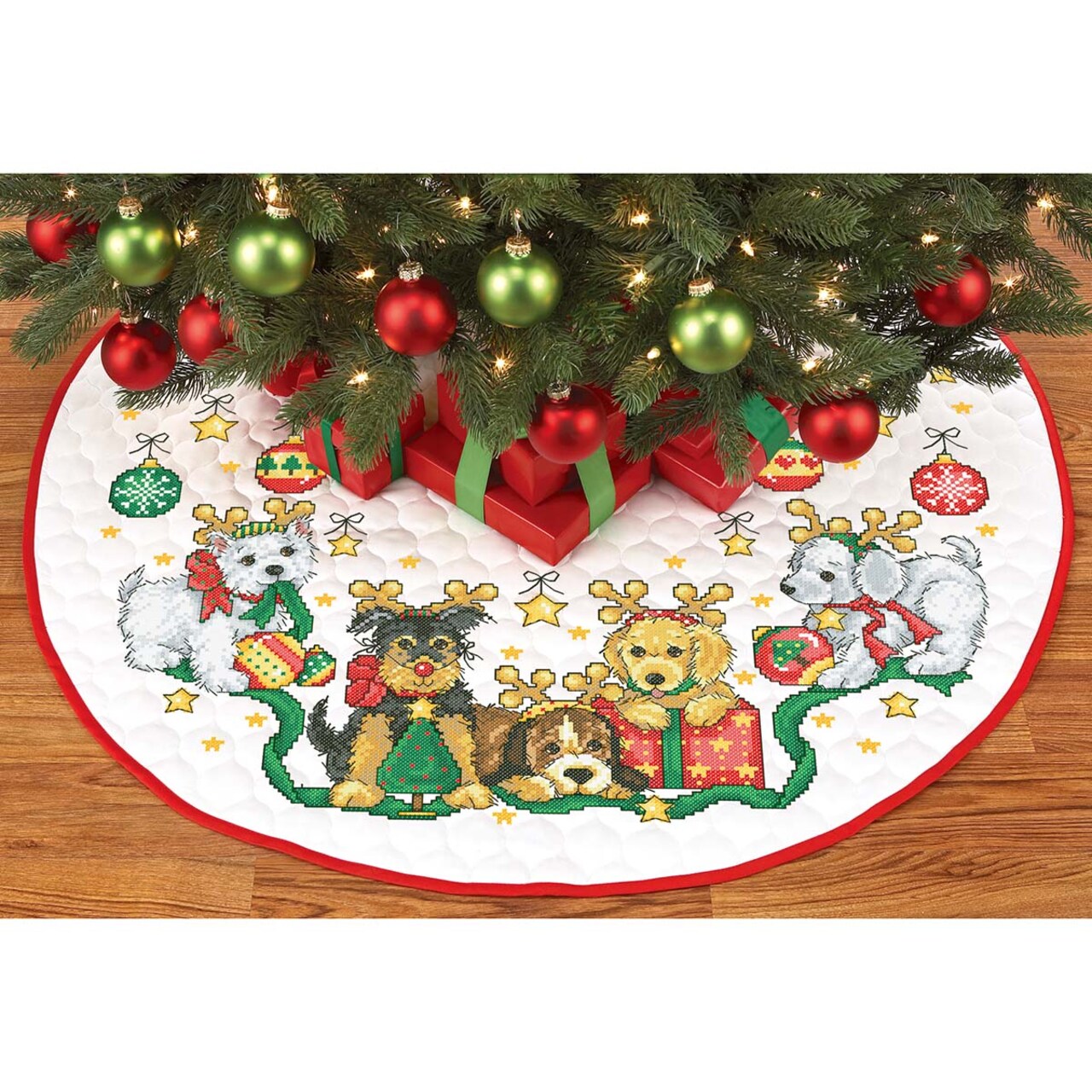 Herrschners Santa's Little Helpers Tree Skirt Stamped Cross-Stitch